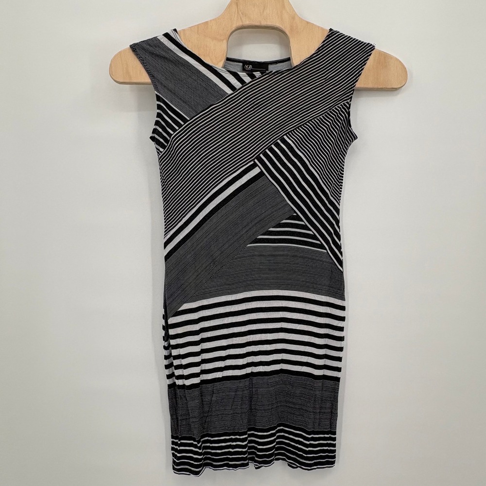 AGB Dress Womens Large Black White Multi Directional Stripe Sheath Dress 0360J35